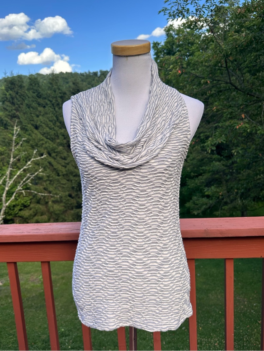 Deletta Anthropologie Two-Tone Gray & White Textured Knit Cowl Neck Top